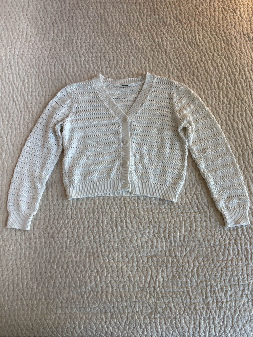 Z Supply Cream Open-Weave V-Neck Button Cardigan